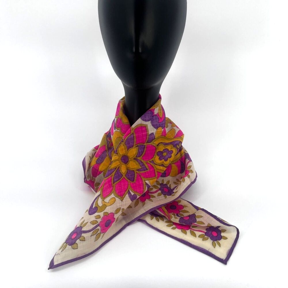 Bold Floral Print Square Fashion Scarf‎ Wrap Retro Flower Mod Boho Accessory